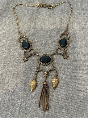 Sadie Green Victorian Revival Glass Cabochon Necklace